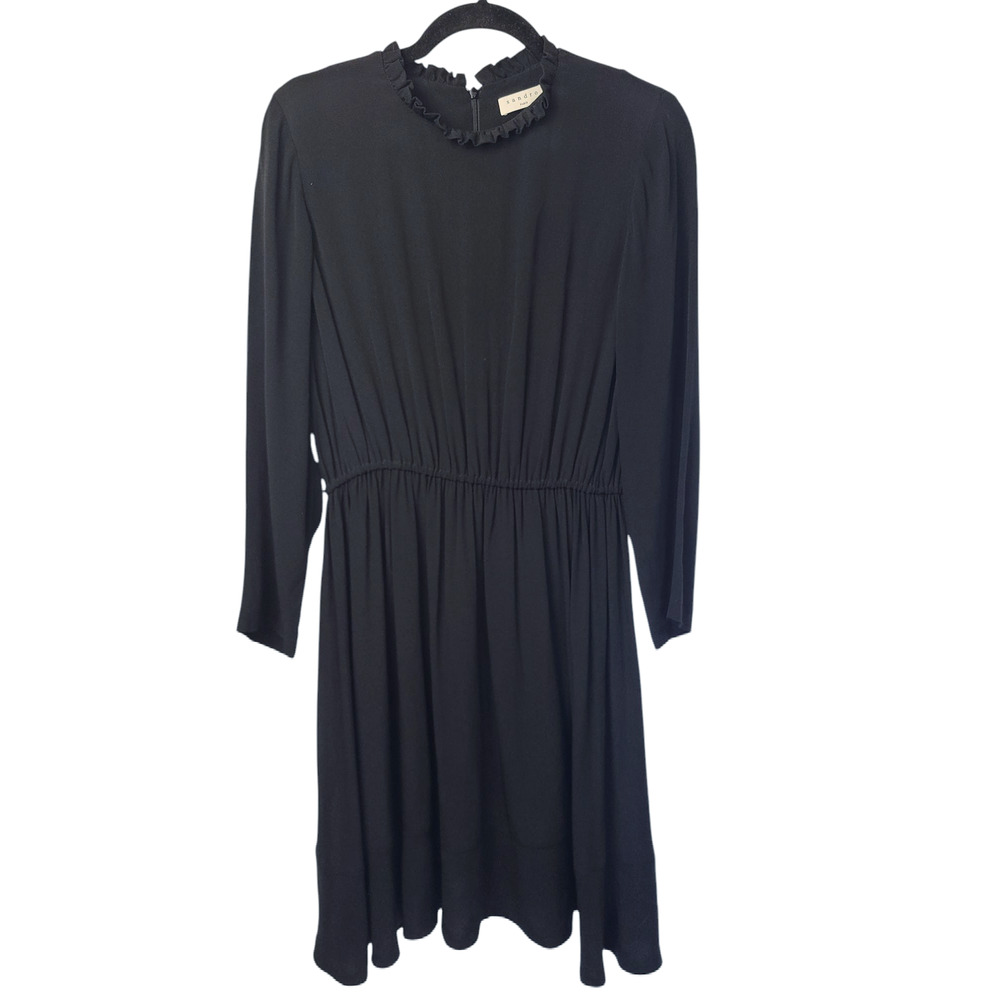 SANDRO Dress Women's Long Sleeve Ruffle Collar Mini Black (EU) 38/ US M NWT - Picture 2 of 10